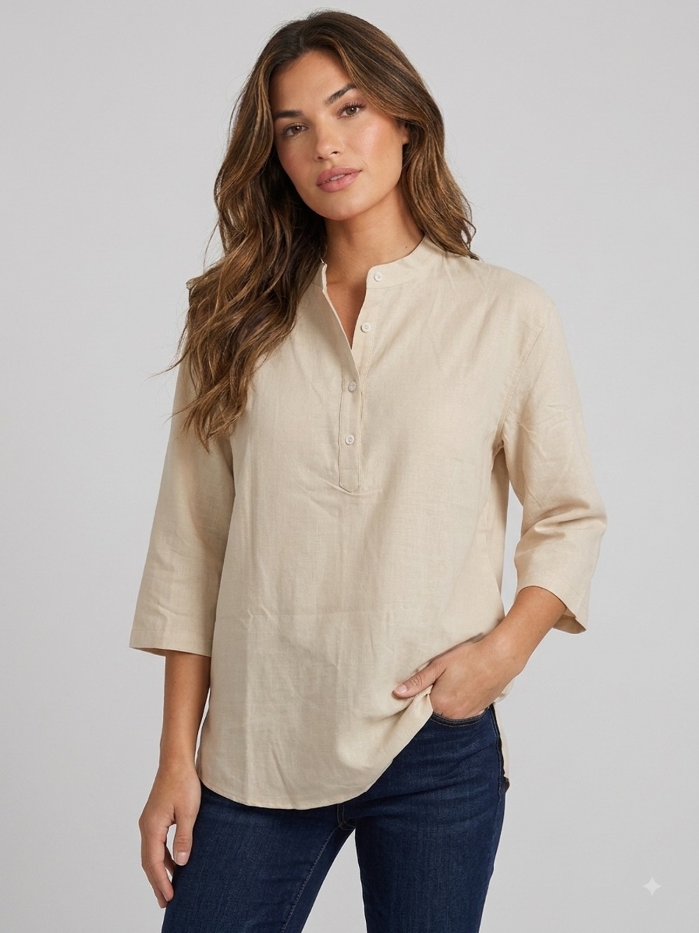 Runcati Women’s Cream Mandarin Collar Blouse XL Tall